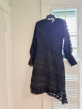 Black Eyelet Lace A-Line Dress - Women's